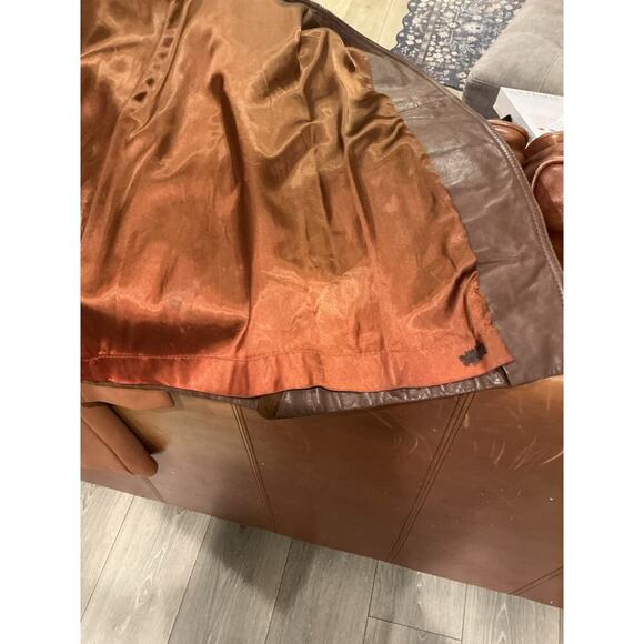 Vintage Womens Long Leather Suede Patchwork Trench Coat Size 16 Western Cowboy - Picture 13 of 13